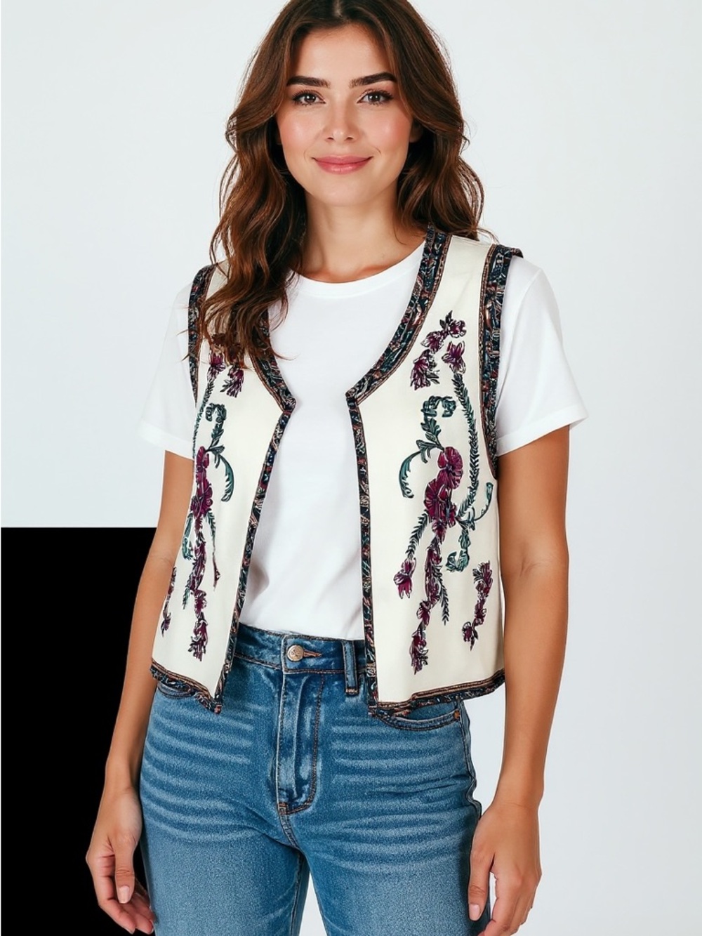 Ivory Floral Printed Vest